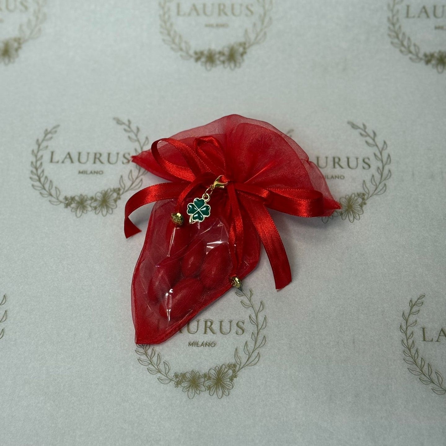 Bomboniera Laurea - sacchetto rosso Cornucopia