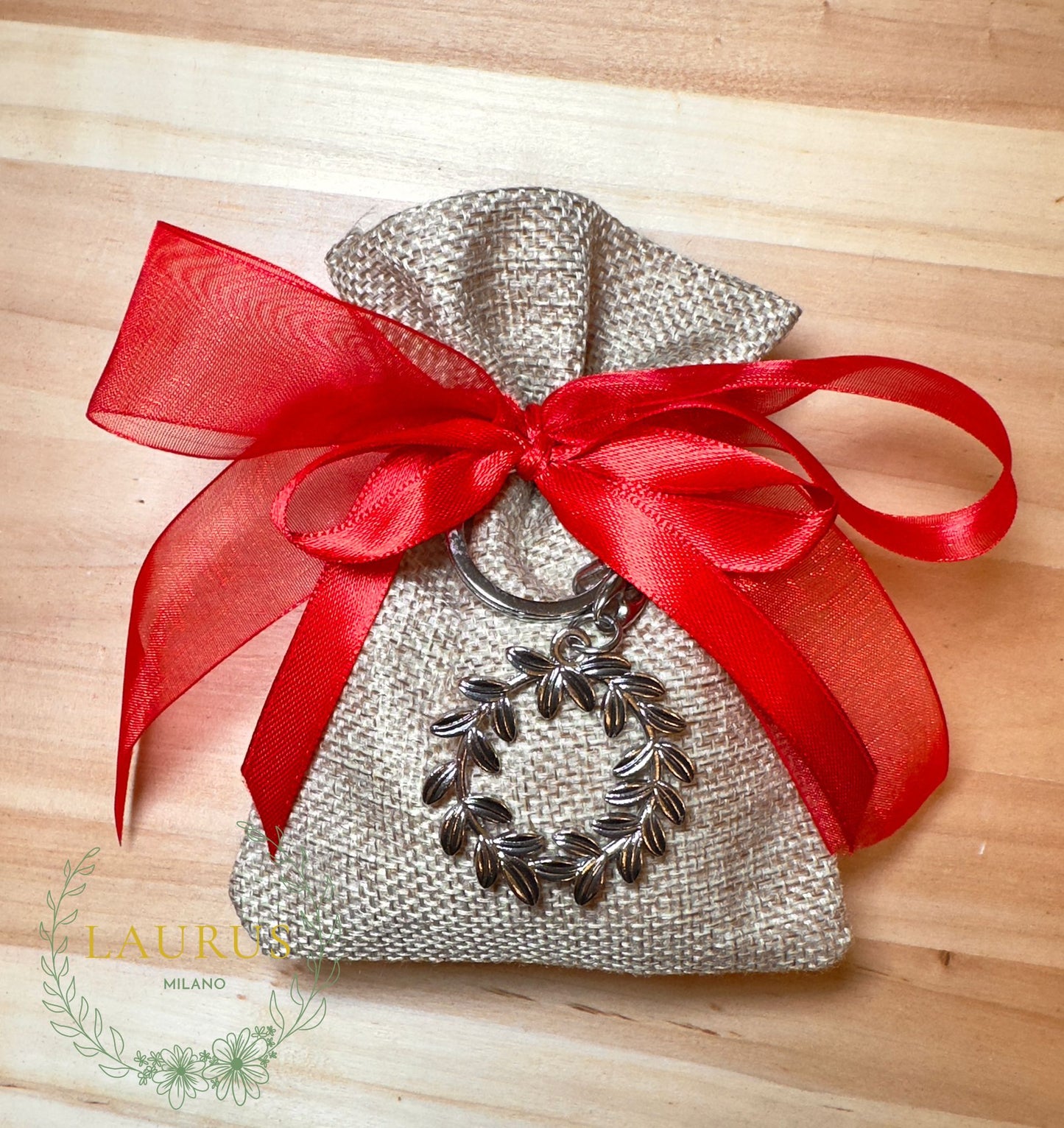 Bomboniera Laurea - juta e portachiave coroncina