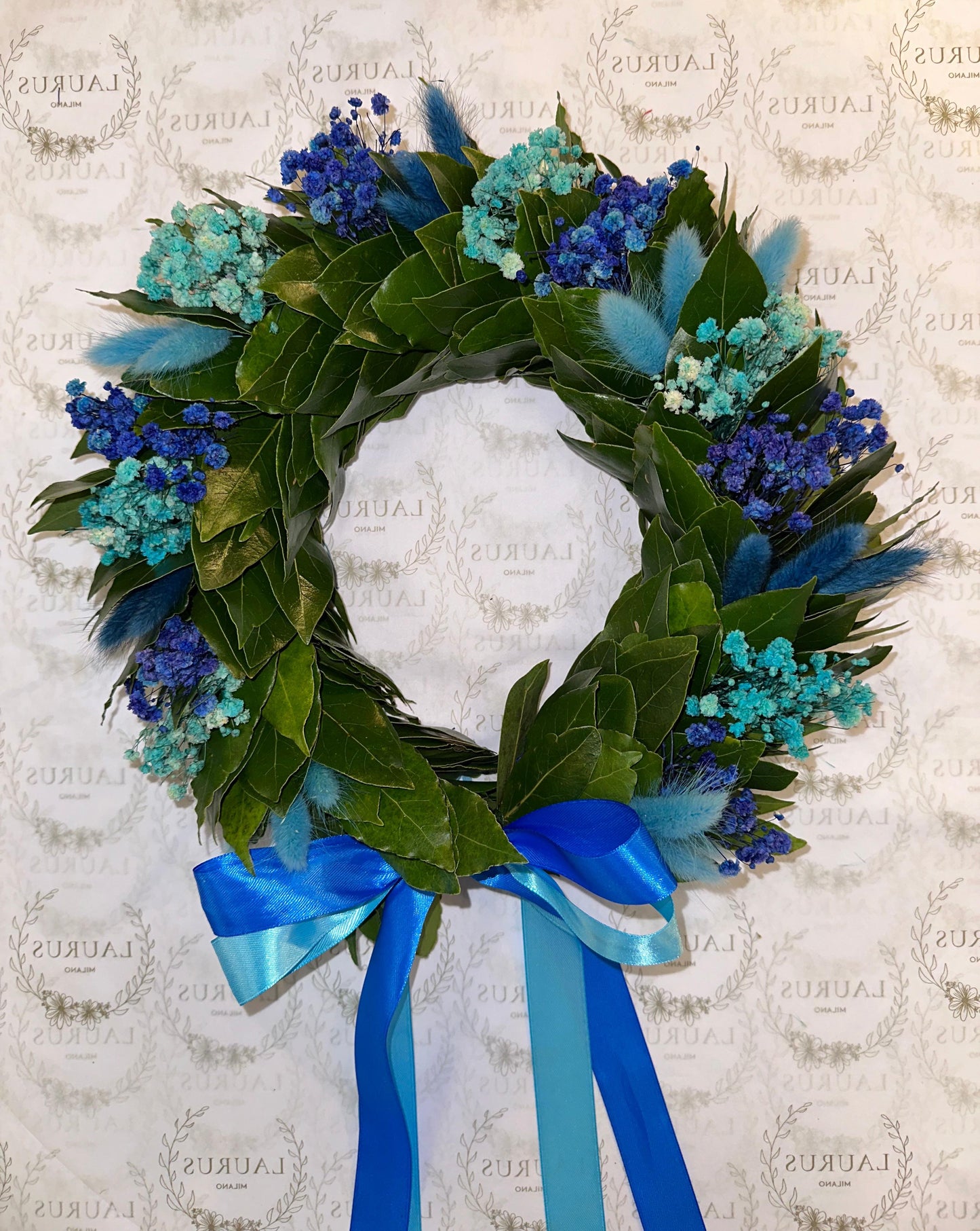 Corona d'Alloro - Gypsophila blu e azzurra, Pampas blu e azzurri