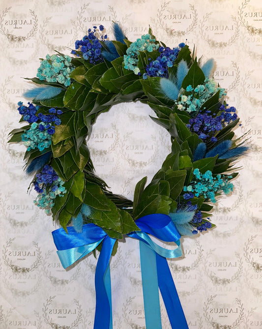 Corona d'Alloro - Gypsophila blu e azzurra, Pampas blu e azzurri