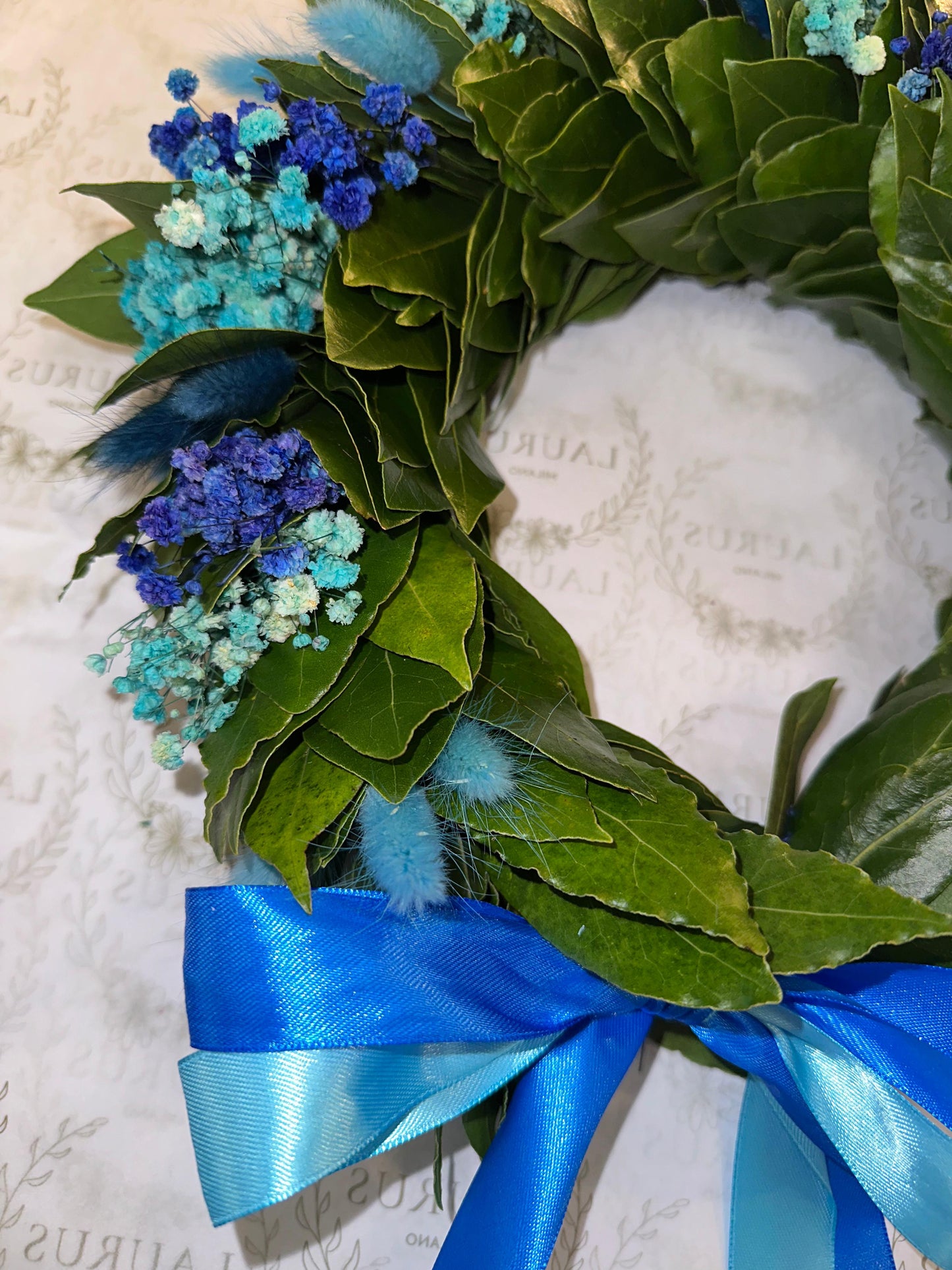 Corona d'Alloro - Gypsophila blu e azzurra, Pampas blu e azzurri