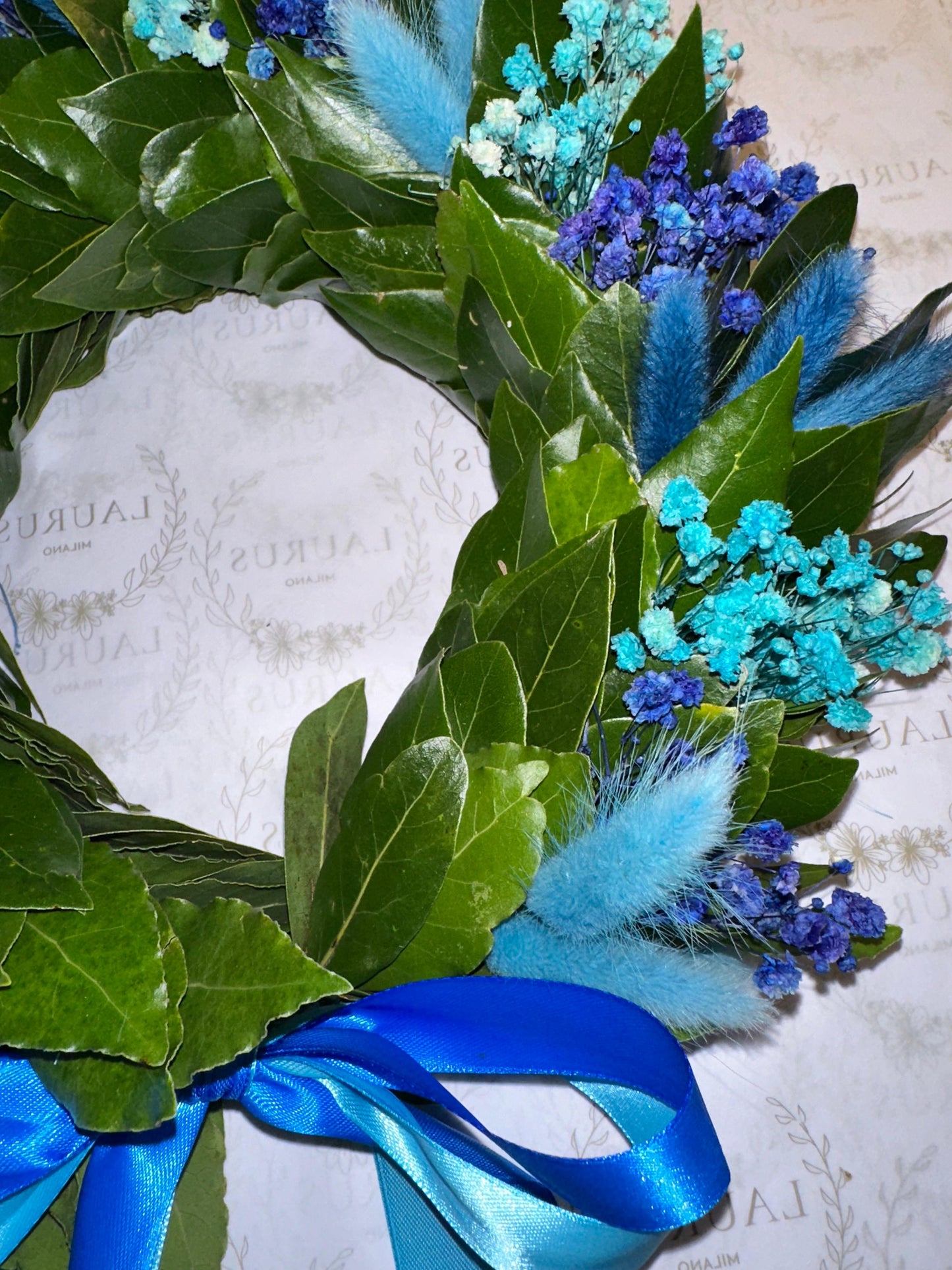 Corona d'Alloro - Gypsophila blu e azzurra, Pampas blu e azzurri