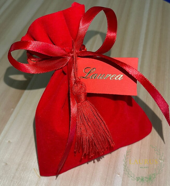 Bomboniera Laurea - sacchetto velluto rosso