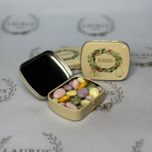 Bomboniera Laurea - Colorizia Amarelli in latta Laurus