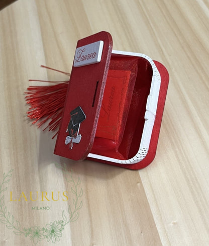 Bomboniera Laurea - scatolina di legno con nappina
