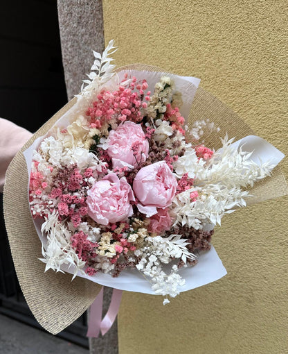 Bouquet di Fiori Stabilizzati con Peonie Rosa