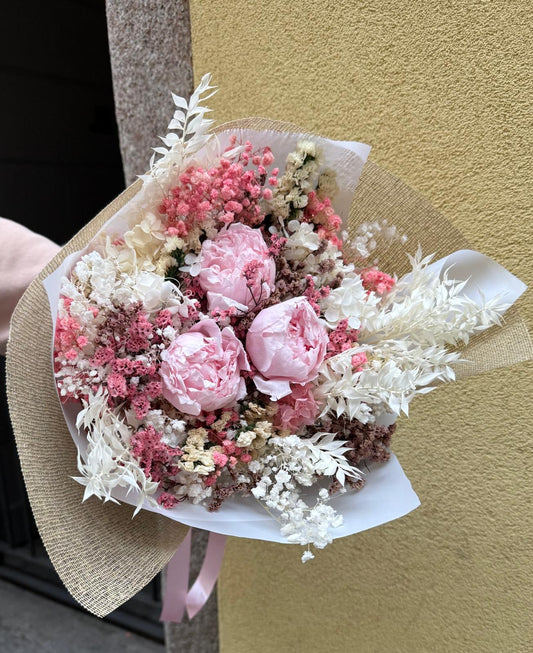 Bouquet di Fiori Stabilizzati con Peonie Rosa