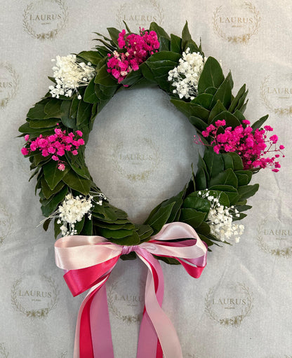 Corona d'Alloro - Gypsophila fucsia e bianca