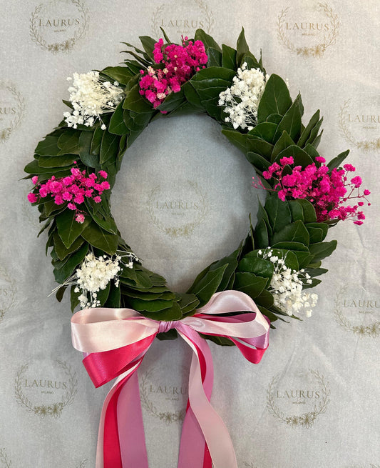 Corona d'Alloro - Gypsophila fucsia e bianca