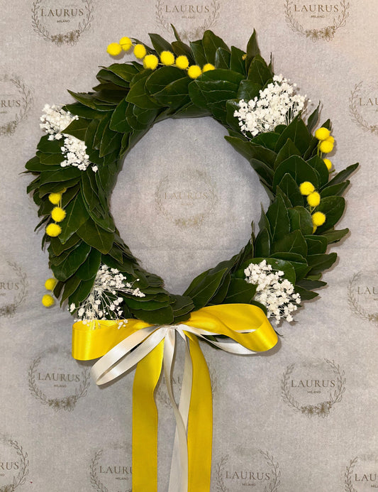 Corona d'Alloro - Mimose e Gypsophila