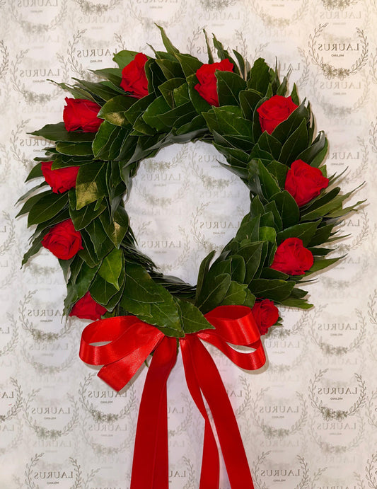 Corona d'Alloro - Rose rosse stabilizzate