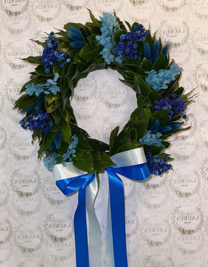 Corona d'Alloro - Gypsophila, Ortensia e Pampas blu