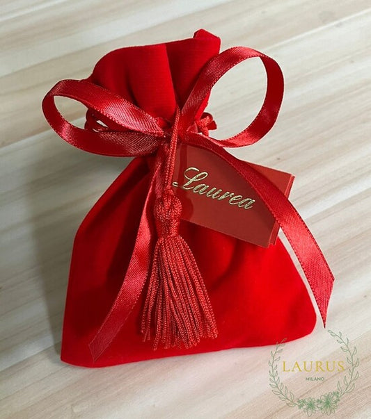 Bomboniera Laurea - sacchetto velluto rosso